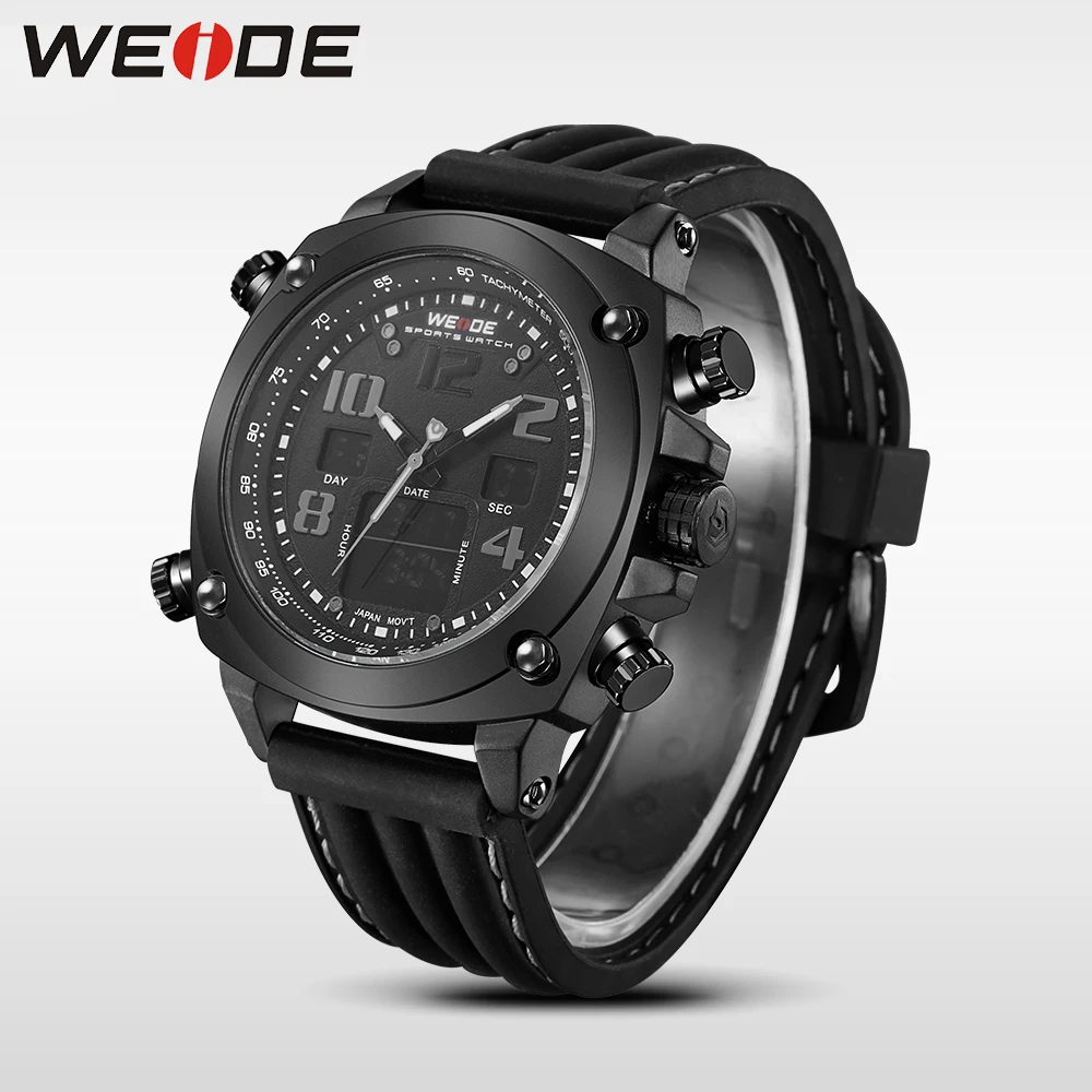 WEIDE мужской силиконовый черный ремешок кварцевый цифровой механизм ретранслятор