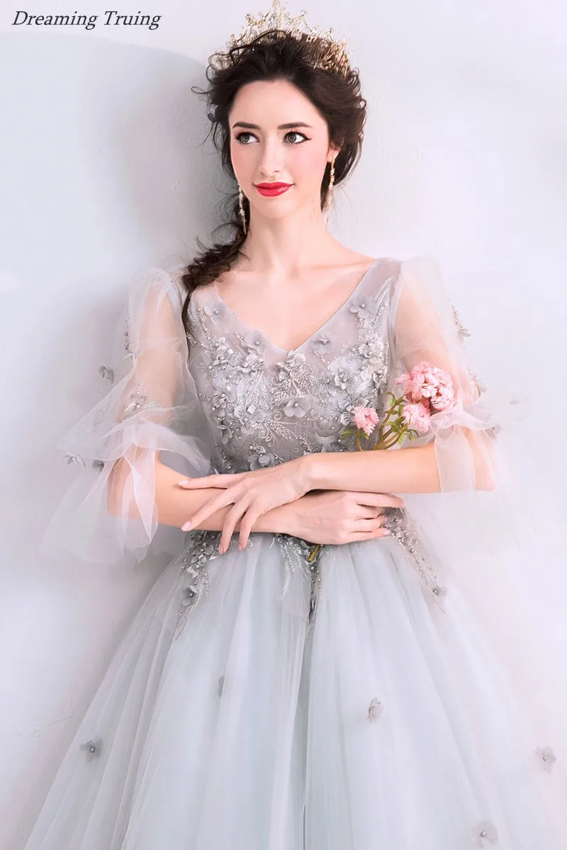 Элегантное серебряное Пышное Платье с жемчужинами и рукавами Vestidos De 15 Anos вечерние бальные платья для девочек, 16 платьев