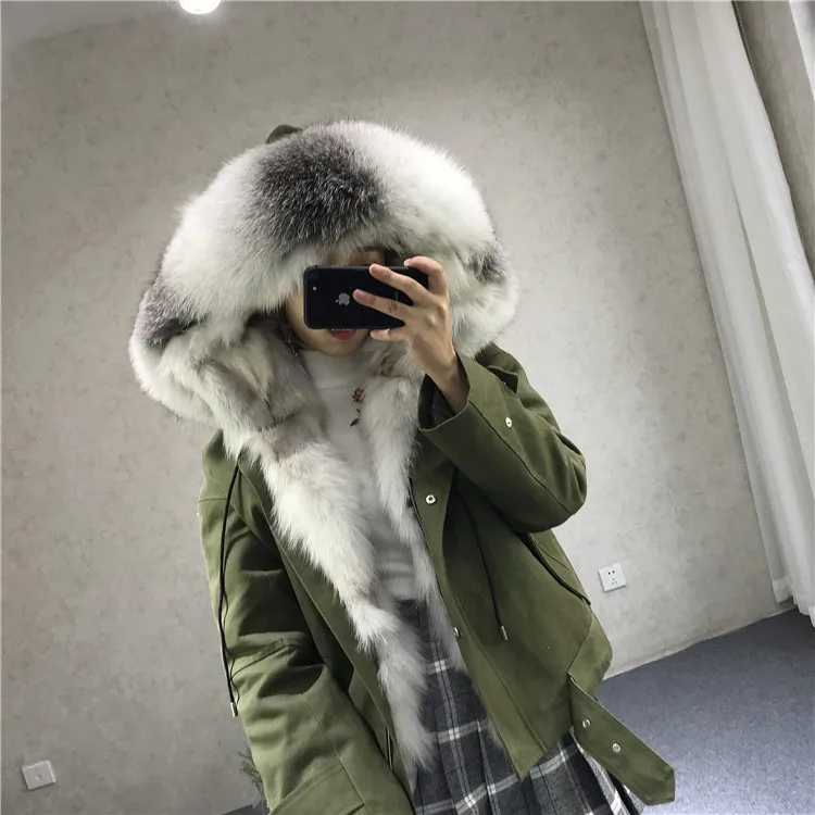 Top women new parkas real fox fur hoody collar liner 100% genuine army green coat genuine fur jacket warm thick female winter cloth 4 Top women new parkas real fox fur hoody collar liner 100% genuine army green coat genuine fur jacket warm thick female winter cloth 4
