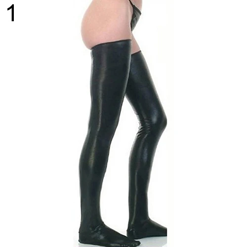 Новое поступление женские глэм рок готический бедра высокие сексуальные латексные облегающие чулки стринги - Цвет: Black