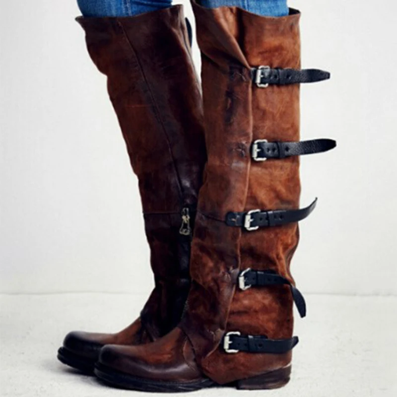 

Fashion vintage Boots Women Knee High Boots Zip Black and Brown Plus size 43 botas mujer NA249
