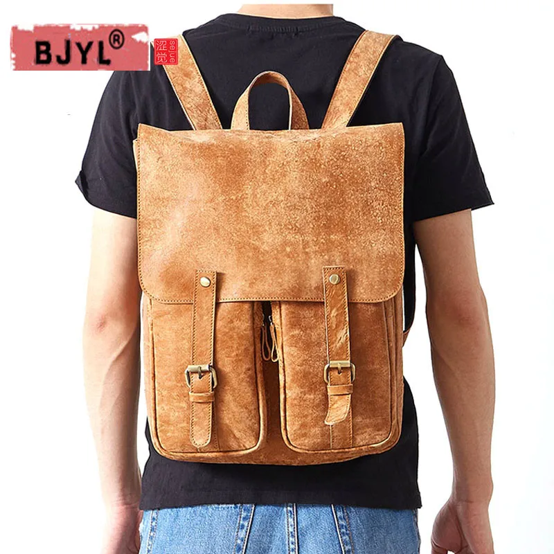 

BJYL Genuine leather Men Backpacks shoulder bag fashion casual ultra-light cowhide backpack large-capacity portable luggage bag