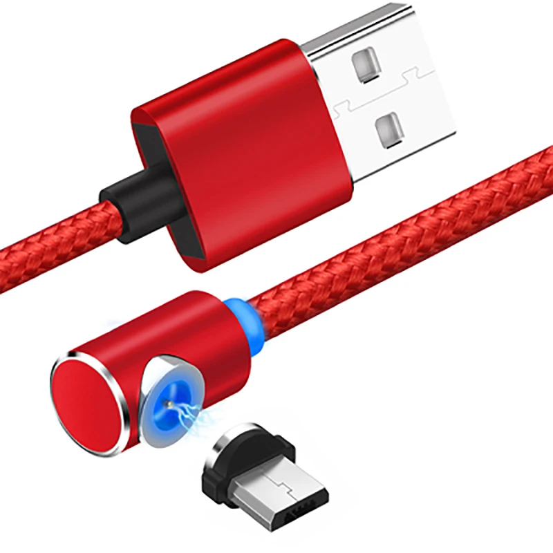 L type 360 СВЕТОДИОДНЫЙ Магнитный зарядный кабель для iPhone XR XS MAX X 8 7 6 Plus, магнитное зарядное устройство для мобильного телефона, кабель Micro USB type-C - Тип штекера: Red for Micro