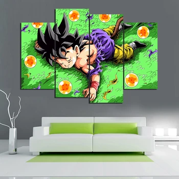 

Canvas Painting Modular Home Decor 4 Piece Anime Dragon Ball Poster HD Prints Sleeping Goku Kids Game Picture Wall Art Framework