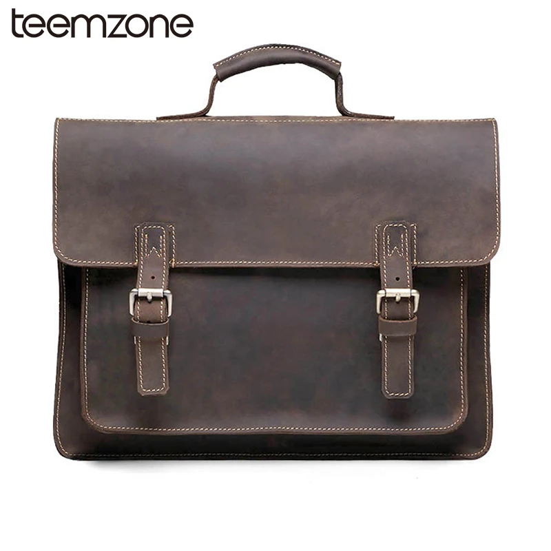 

ZLON New Style Men Crazy Horse Genuine Leather Vintage Aipper Single Laptop Briefcase Messenger Shoulder Attache Tote Bag T8884