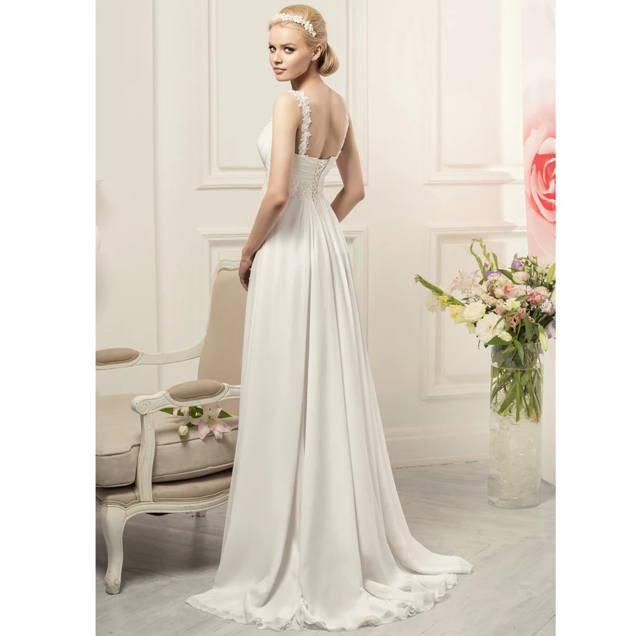 US $53.50 Simple Spaghetti Straps Chiffon Wedding Dresses Elegant Bohemian Empire Bridal Gown WhiteIvory Vestido De Novia 2020