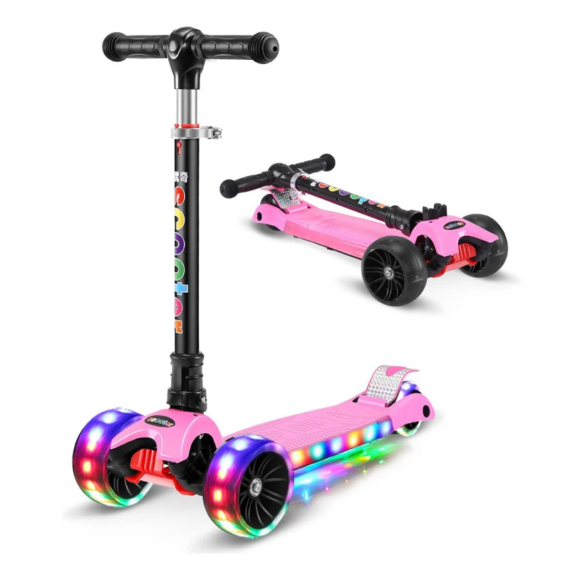  Children's kick scooter folding Aluminum alloy skateboard kids Adjustable Height Flashing Light Whe