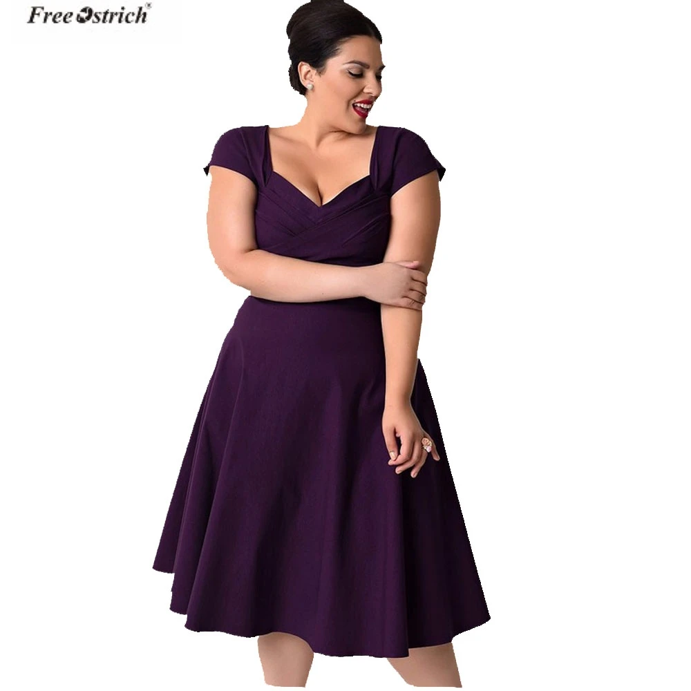 

FREE OSTRICH Plus Size 5XL Summer Dress Women Casual Short Sleeve Formal Cocktail Solid Swing Sexy Dress Girl Dresses Woman 2019
