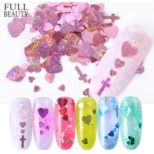 Полный Красота разноцветные Блестки для ногтей Сердце Крест форма дизайн ногтей хлопья 3D блестящие пайетками блеск DIY украшения Советы CHFL