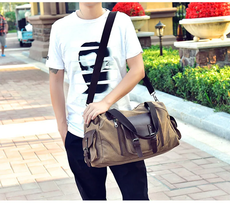 Новая Винтажная Мужская парусиновая дорожная сумка, большая коричневая багажная сумка для мужчин, сумки через плечо, женская черная сумка-тоут XA36WC