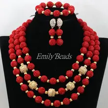Модные свадебные украшения, набор нигерийских свадебных африканских бусин, ювелирный набор, резные коралловые бусы, ожерелье, набор,, CJ612