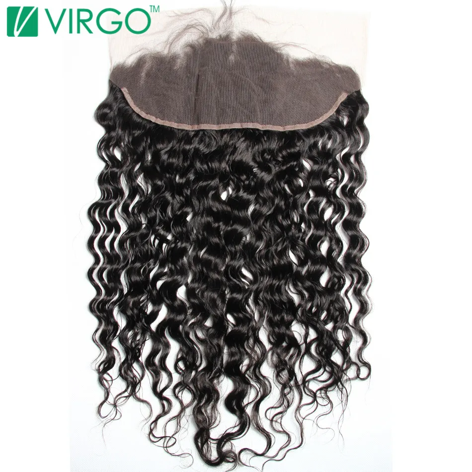 

Virgo Hair Company Lace Frontal Closure Water Wave 100% Remy Human Hair 130% Density Slightly Pre Plucked With Baby Hair