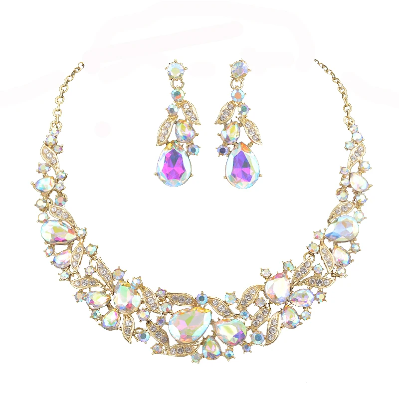 Shine AB Color Crystal Jewelry Sets Women Party Statement Custom Collar Accessory Wedding