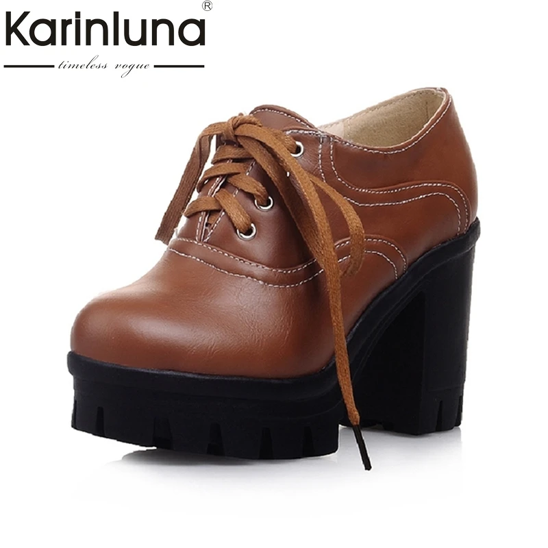 

KarinLuna Fashion Thick High Heels Riding Boots Women Lace Up Thick Platform Solid Spring Autumn Shoes Woman Casual Boots
