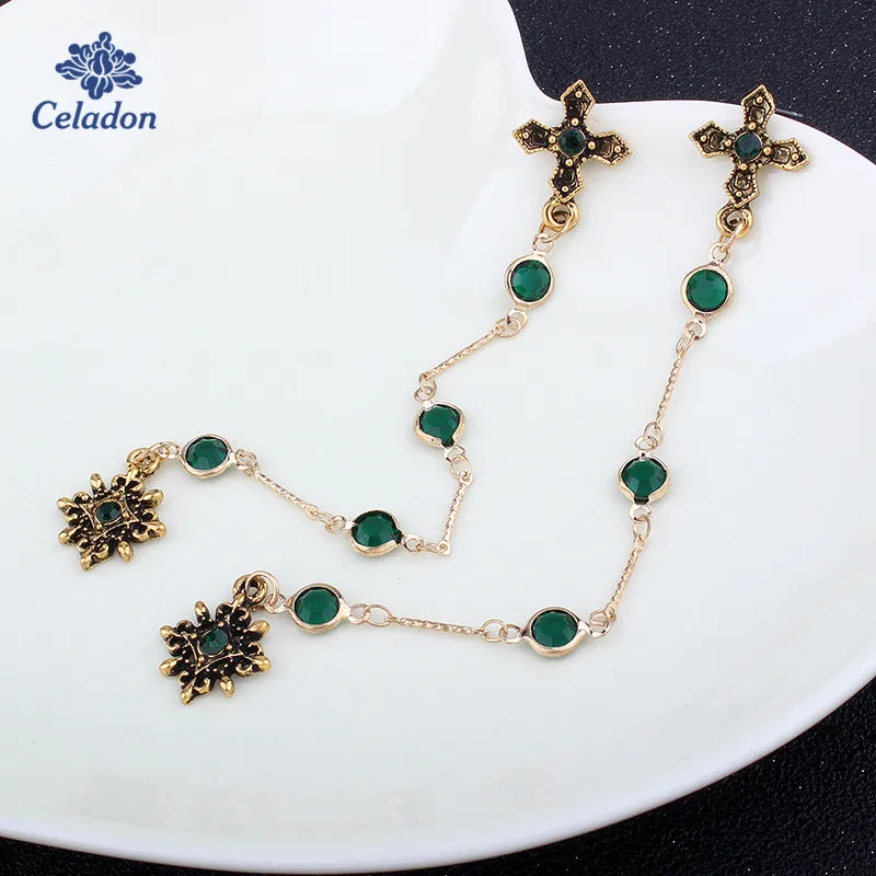 

1pair/bag Simple Style Antique Gold Cross Earrings Long Style Resin Little Round Beads Tassel Star Pendant Earrings