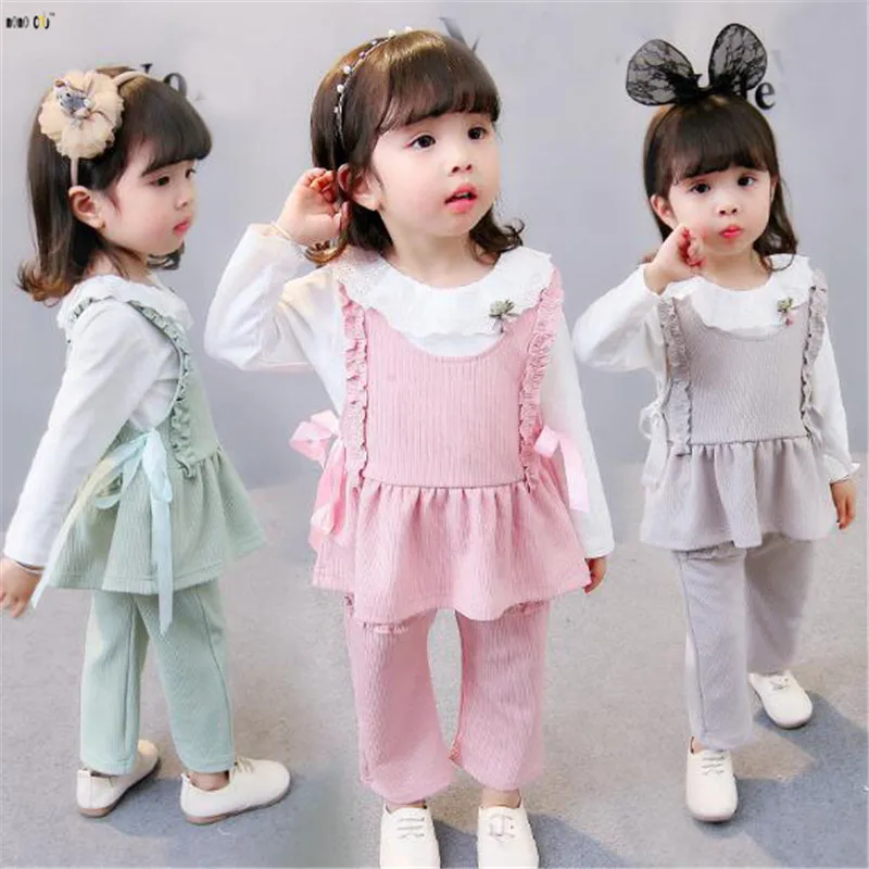 Baby Girl Outfit 3 PCS/set Top & Vest & Pants Solid Cute Cotton Long ...