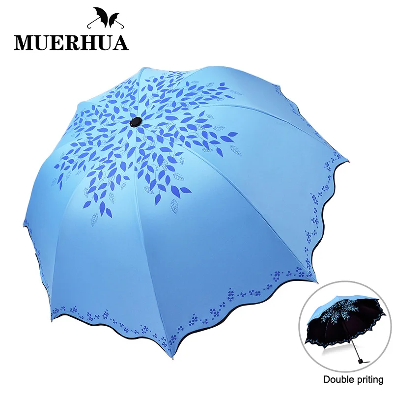 

MUERHUA Colorful Coating Umbrella 3 Folding Windproof Sunscreen Flounced Mini Umbrellas Rain Women Pocket Sun Parasol Female