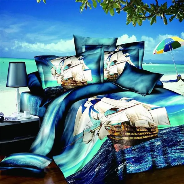 3d sailboat blue sky and ocean bedding sets bed sheet duvet quilt sailboat bed sheets