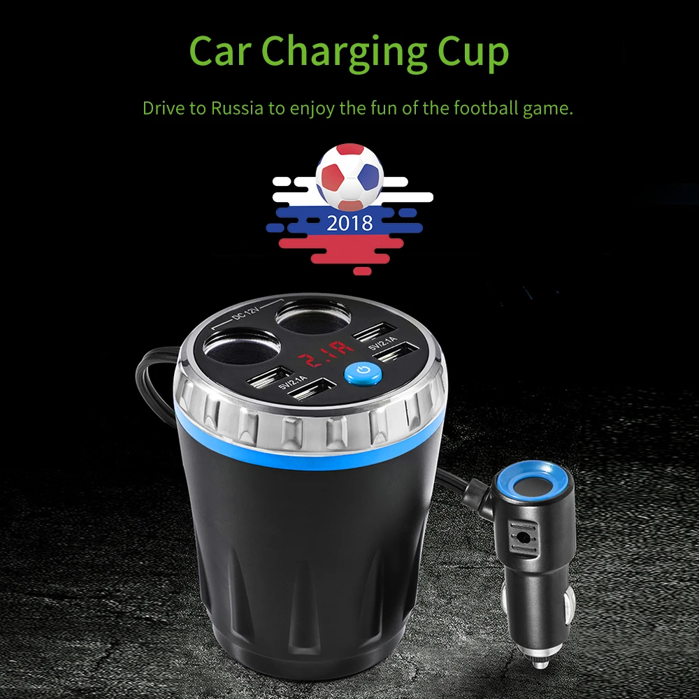 

Car Charging Kit Holder 2 Car Charger Socket Charging Cup 4 USB 5V 2.1A Port Universal Battery Test