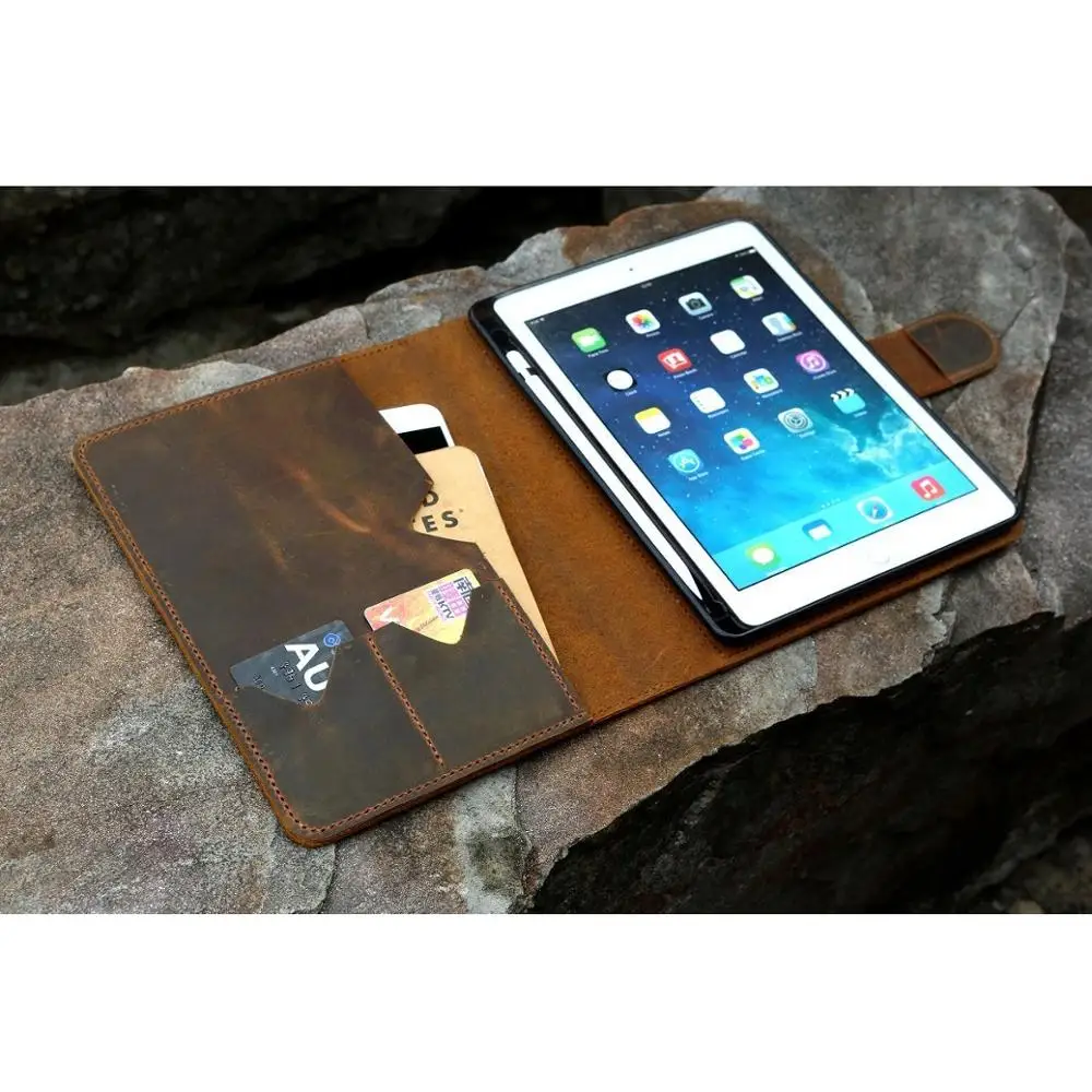 Персонализированный Чехол-книжка из потертой кожи для iPad Pro 10 5/9 7 с держателем