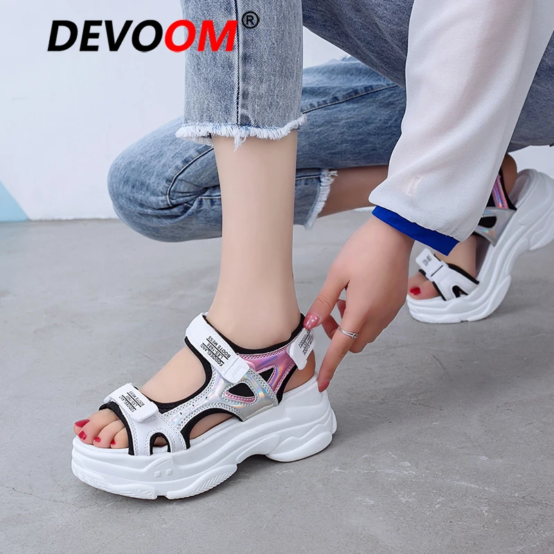 Женские кожаные парусиновые сандалии Zapatos Mujer спортивные на платформе женская