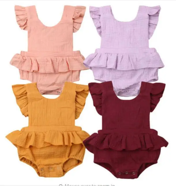 

2019 Newest Summer Baby Bodysuits Newborn Infnat Clothes Cotton Linen Ruffle Sleeveless Bodysuit Jumpsuit for Baby Girls Onesie