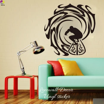 

Surfer And Waves Wall Sticker Kids Room Bedroom Surfing Sea Sport Ocean Summer Beach Wall Decal Living Room Vinyl Home Decor