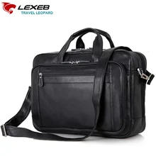 LEXEB Luxury Brand Men Business Real Genuine Leather Laptop Portfolio Bag 17.3″ Men’s Shoulder Bags High Quality Black Briefcase