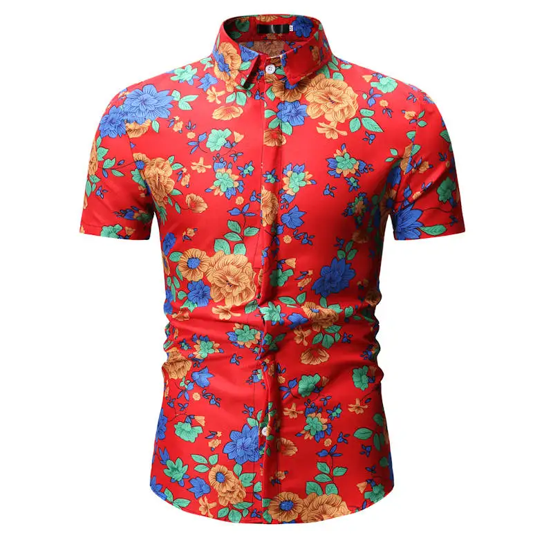 Рубашка с коротким рукавом Мужская Летняя мода Повседневная Плюс Размер мужские рубашки с цветочным узором высокого качества цветочные рубашки мужские s Social - Цвет: YS69 red