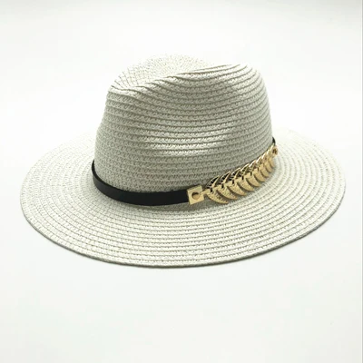 Летний Британский пояс, винтажная соломенная шляпа с плоскими полями, затенение от солнца, шляпа для женщин, модная пляжная шляпа унисекс, джазовая шляпа - Цвет: white