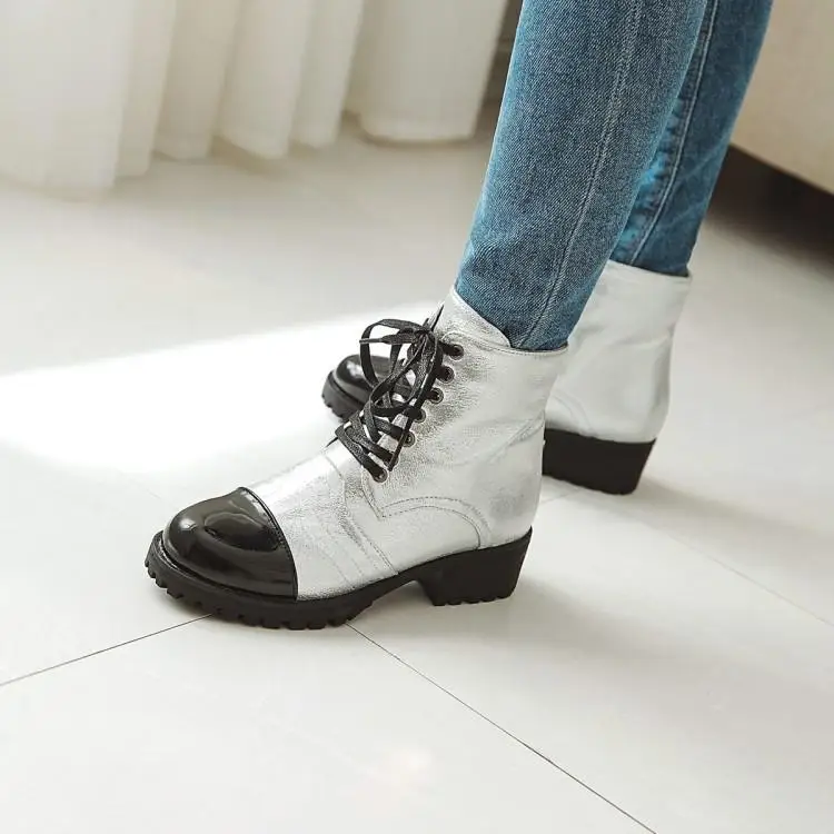 Negro as Tobillo Color Marca Mujeres Nueva De Botas Martin Dama Del Superior Show Dedo Pie Famosa Oro Blanco 2018 Costura As Zapatos Show Redondo Encaje WAqY0gwIY