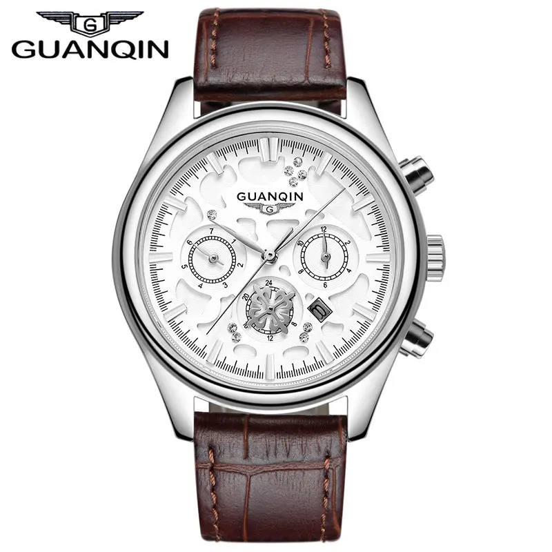

Famous Brand GUANQIN Men's Genuine Leather Strap Watches Men Designer Mutilfunctional Quartz Watch With Calendar man hours