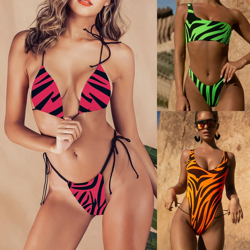 

Bikini Push Up Woman 2019 Zebra Printing Bikini Thong Swimsuit Halter Bathing Suit Sexy Swim Suits Beach Wear Women Swimwear