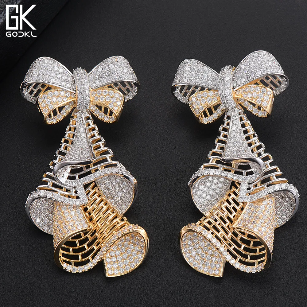 

GODKI Luxury Bowknots Long Statement Dangle Earrings Trendy Cubic Zircon Crystal CZ Earrings For Women Wedding Indian Bridal2018