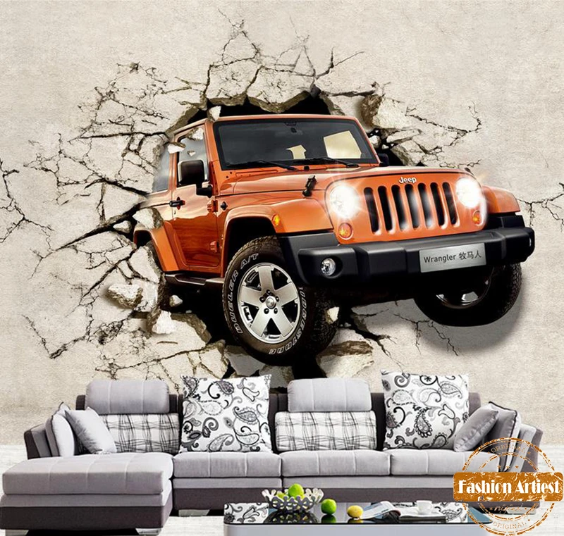 Custom 3d Red Car Jeep Wallpaper Mural Suv Land Rover Out Of Wall Tv Sofa Bedroom Living Room Cafe Restaurant Background Wallpaper Mural Custom 3dmural Wallpaper Aliexpress