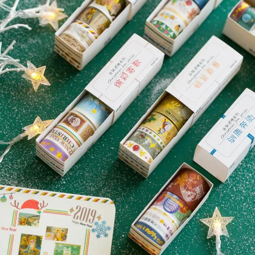 

5 pcs/lot Washi Tape Set Scrapbooking Masking Tape Japanese Paper Decorative Adhesive Tapes Rose Gold foil Washi Tape Christmas