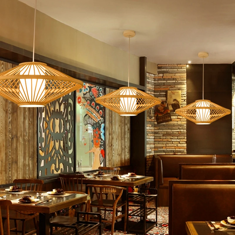 Chinese Bamboo LED Chandelier Lighting Garden Restaurant LED Pendant Lamp Hotel Farm Teahouse Lantern Tatami Bamboo Hanging Lamp