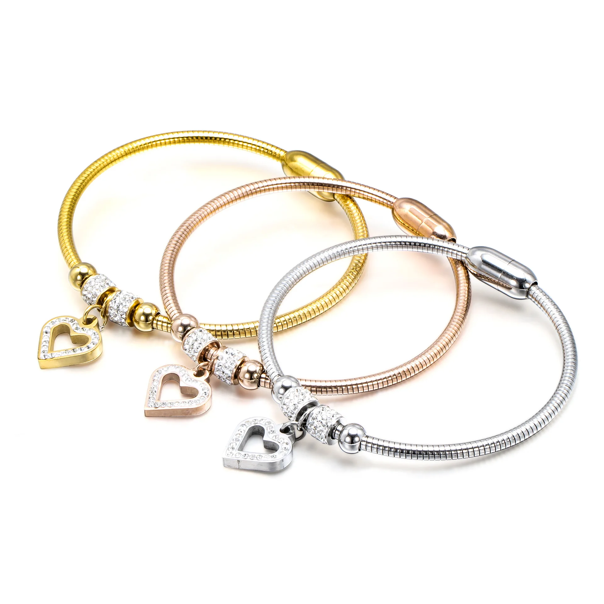 Новые модные милые Кристальные амулеты браслет браслеты для женские с магнитом застежка со змеиной цепочкой из нержав