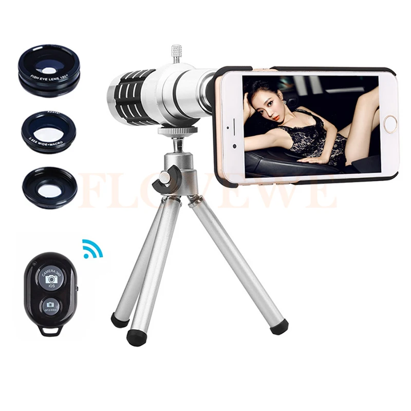 

2017 Camera Lentes Kit 12x Zoom Telescope Telephoto Lens For Samsung S3 S4 S5 S6 S7 edge note Macro Wide Angle Fisheye lenses