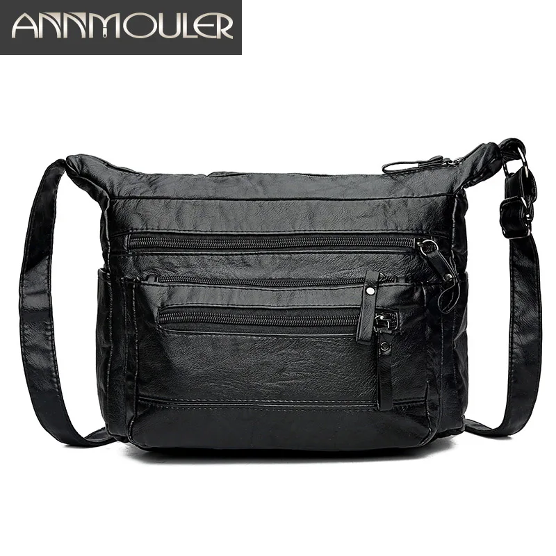 

Annmouler Fashion Women Bag Pu Leather Crossbody Bag Medium Size Shoulder Bag Soft Washed Leather Patchwork Ladies Purse