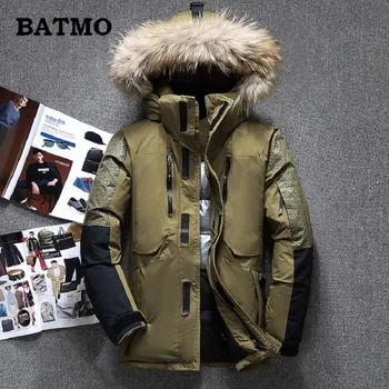 

Batmo 2018 new arrival winter high quality white duck down Raccoon fur collar hooded jackets men,army green men's warm coat 1798