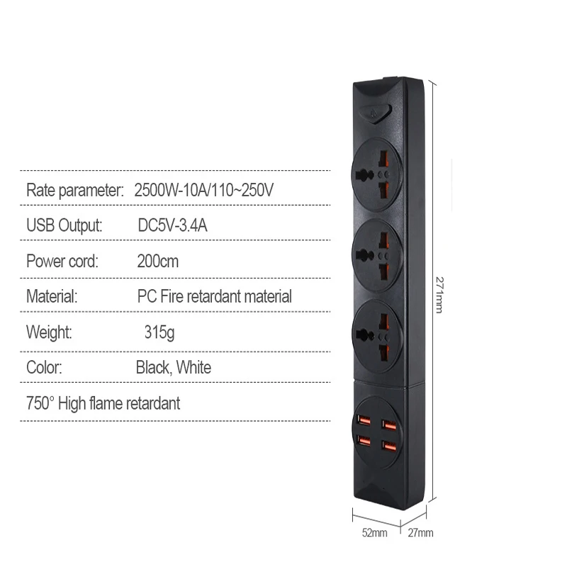 Смарт розетка с евровилкой USB 2500 Вт тремя отверстиями|Удлинители электрические| |