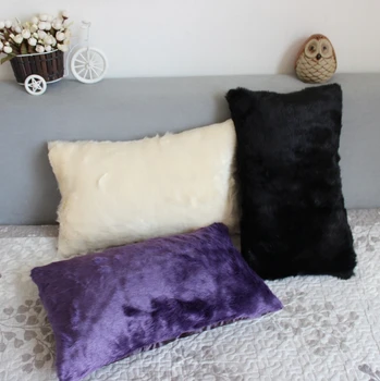 

50x30cm solid beige/purple/black fluffy plush cushion cover rectangle waist pillowcase decorative furry pillow cover backrest