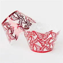 Красивая бабочка блестящие бумажные украшения торта чашки Для свадебной вечеринки на день рождения, Красный Завертчицы