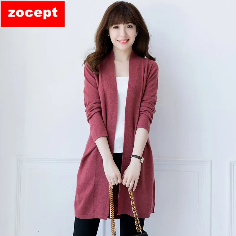 

2018 Women's High Quality Cashmere Cardigan Spring Autumn Casual Soft Sweater Coat Female Solid Color Full Sleeve Long Cardigans