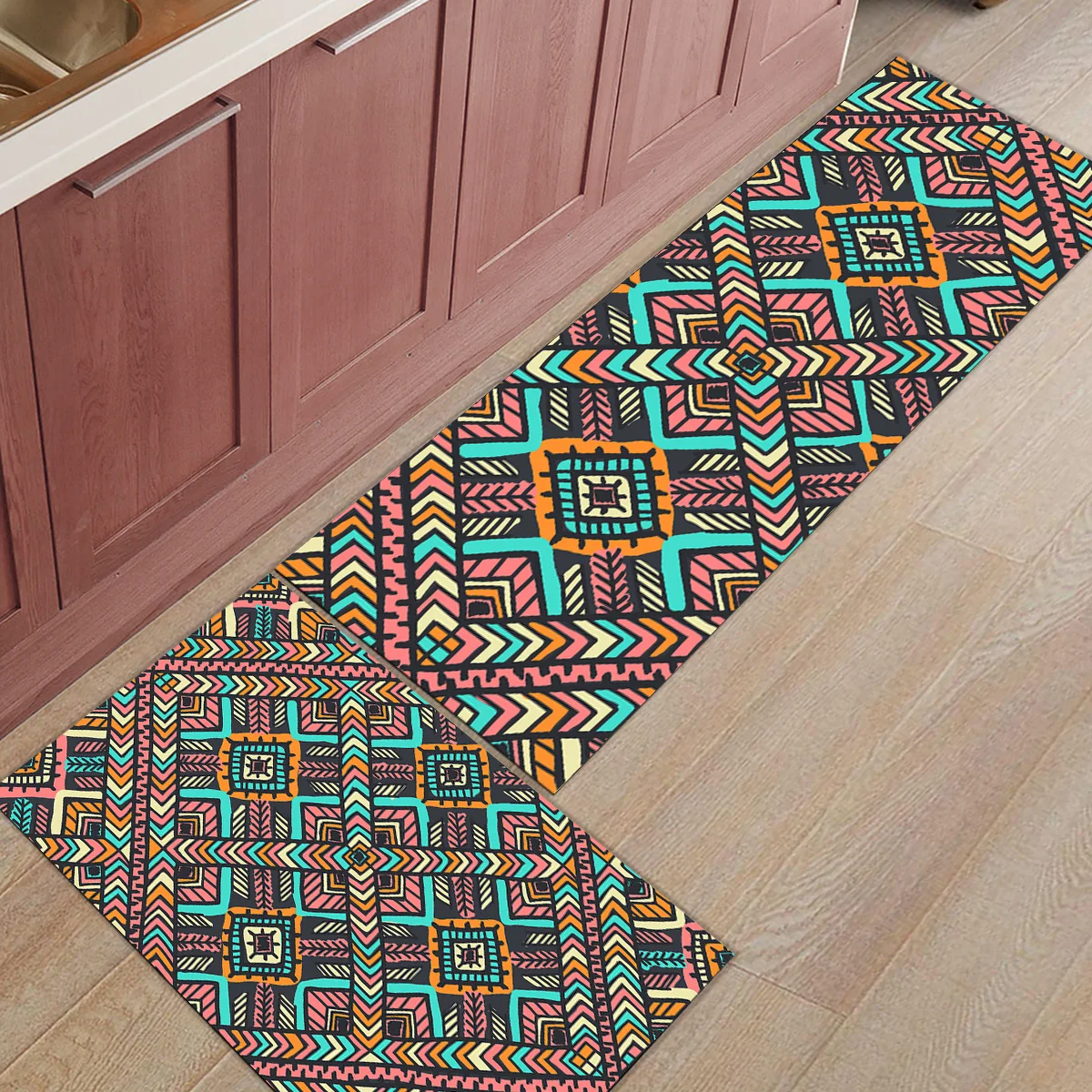

Ethnic Flower Floral Bathroom Accessories Set Boot Shoes Scraper Machine Washable Floor Carpets Area Runners Accent Rugs Front