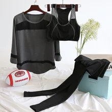 Women Yoga Set Sports Bra Half Long Sleeve Shirts Pants Sportswear Fitness 3 Piece Gym Clothing Breathable Sports Suit