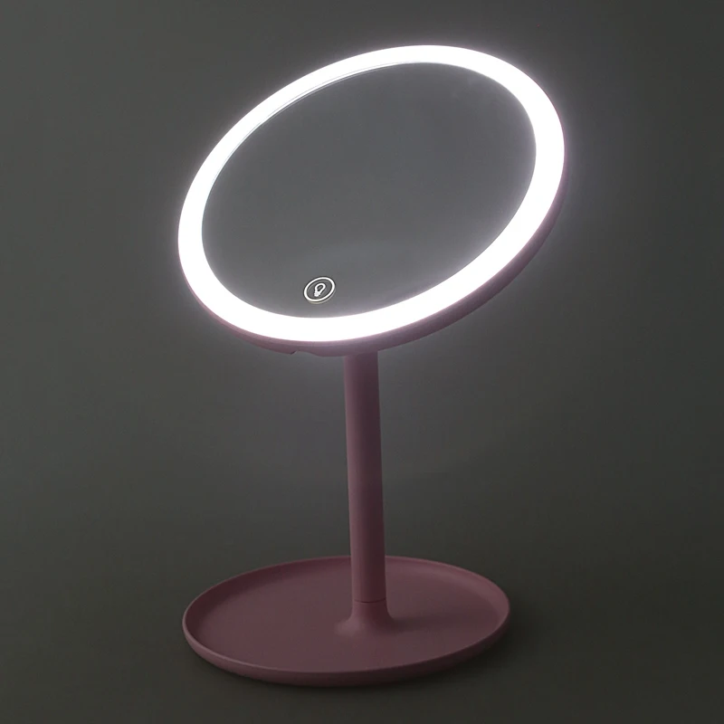 Press Table Lamp Led Mirror With Light Circular Makeup Mirror Round Shape Rotating Cosmetic Mirror Stand Magnifier Dressing Mi