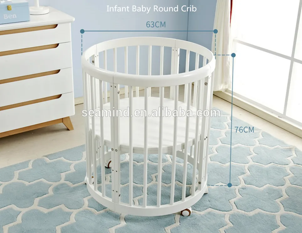 9 in 1 Pine Wood Multi function Round Baby Crib stroller 