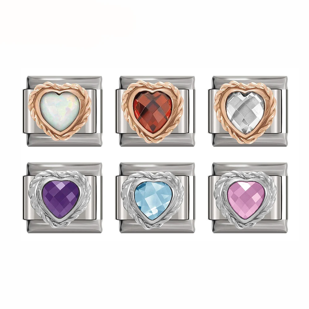 

Fyour 2019 Top Original Daisy 6 Color Heart CZ High-end Italian Charm Fit 9mm Bracelet Stainless Steel Jewelry Making DJ190